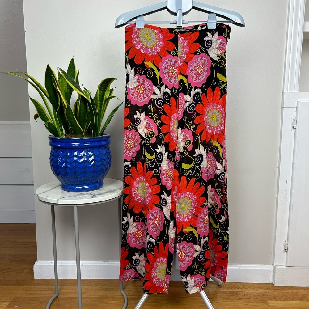 TRINA TURK Floral Print Sheer Chiffon Wide Leg Flowy Pant